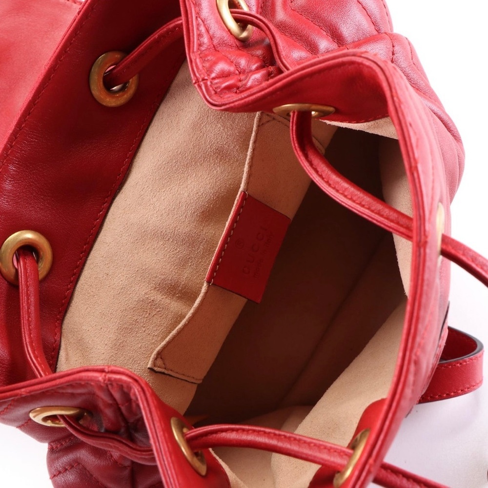 Gucci GG Marmont Chevron Red Leather Backpack Bag Purse - Picture 4 of 10